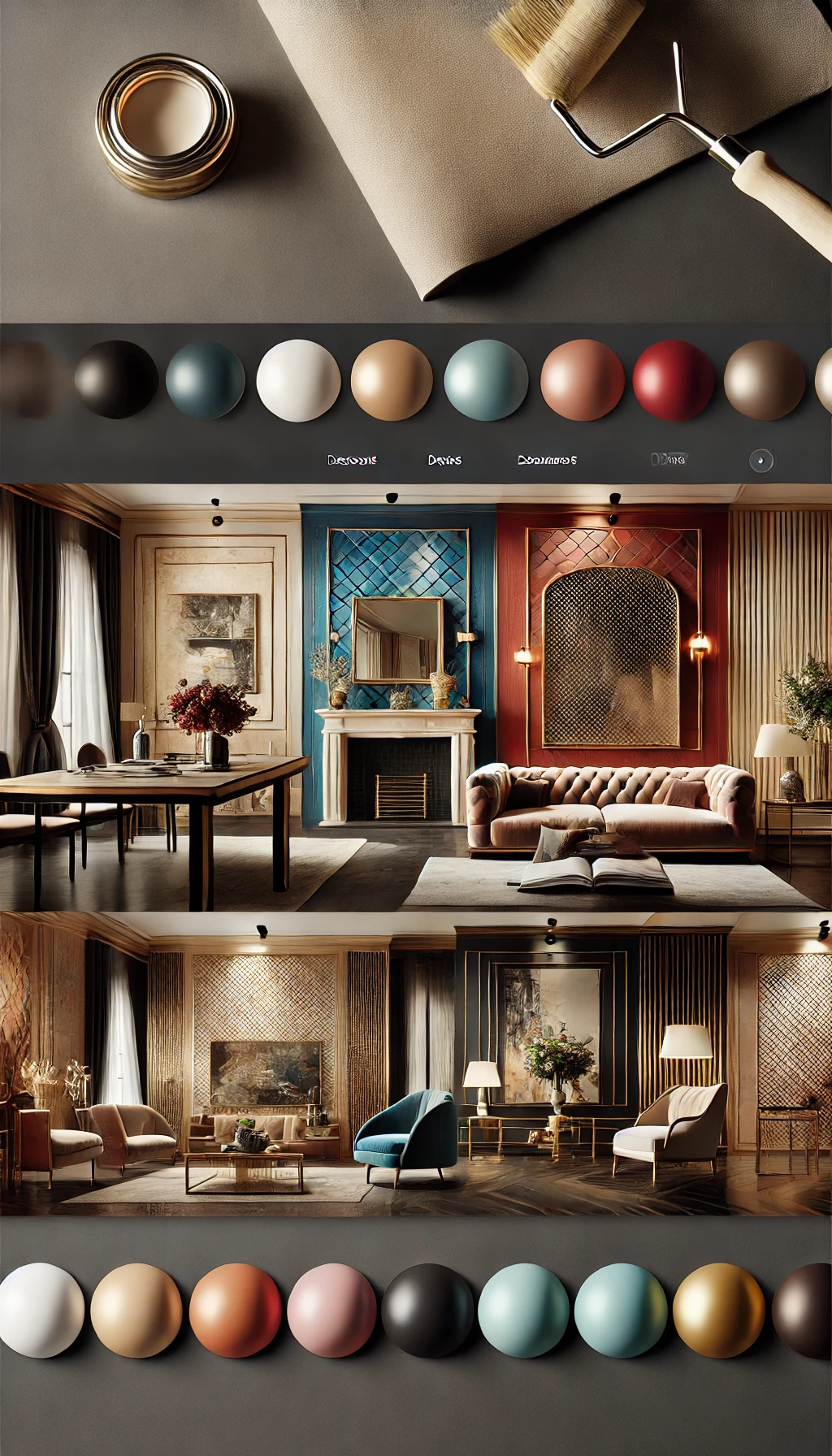DALL·E 2024 10 01 16.40.38 A modern website header showcasing luxurious interiors painted with premium decorative paints. The image features beautifully designed living spaces w